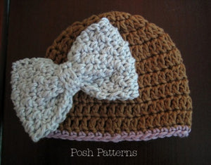 Crochet Pattern - Easy Crochet Beanie Hat - Flowers Bow Leaves