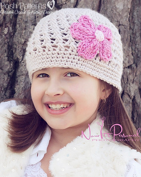 Crochet PATTERN Crochet Beanie Hat Flower Pattern