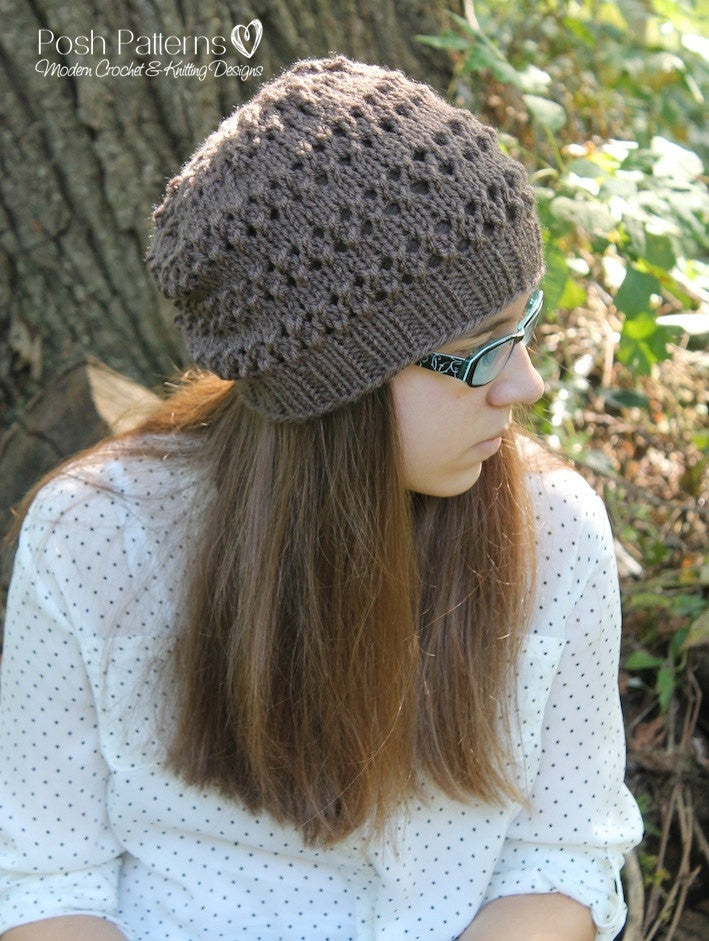 Knitting PATTERN - Eyelet Lace Knit Hat Pattern