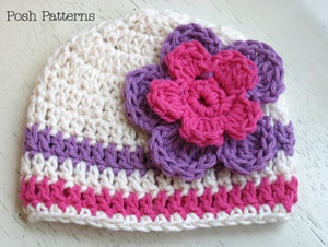 crochet beanie and flower pattern