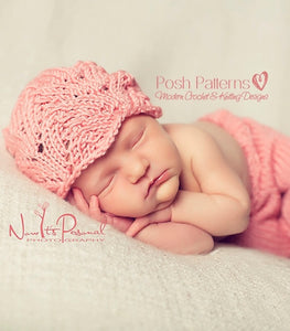 Knitting PATTERN - Lace Hat Knitting Pattern - Includes 5 Sizes Newborn to Large Adult
