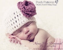Load image into Gallery viewer, Crochet Pattern - Easy Crochet Beanie Hat - Flowers Bow Leaves