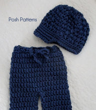 Load image into Gallery viewer, crochet pattern newsboy hat and pants