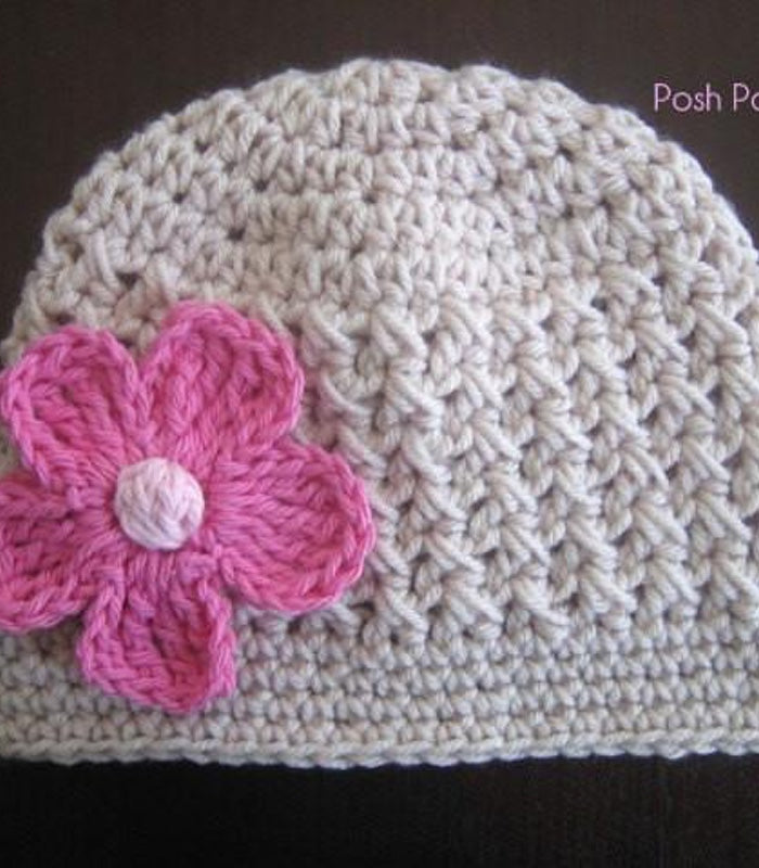 crochet pattern textured hat and flower