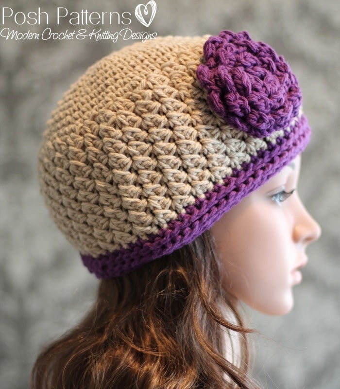 crochet hat and flower pattern