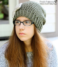 Load image into Gallery viewer, crochet slouchy hat and bow pattern