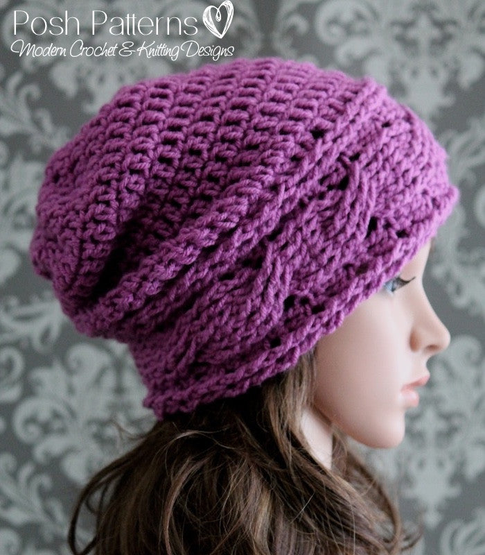 Slouchy cable knit hat hot sale pattern