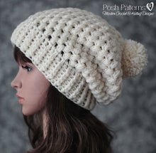 Load image into Gallery viewer, puff stitch slouchy hat crochet pattern