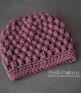 puff stitch messy bun hat crochet pattern