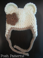 Load image into Gallery viewer, bear earflap hat crochet pattern