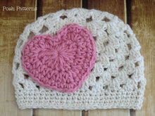 Load image into Gallery viewer, heart appliqué crochet hat pattern