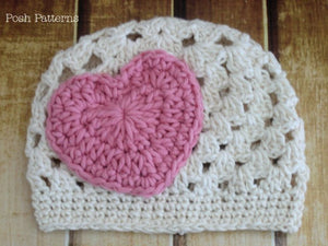 heart appliqué crochet hat pattern