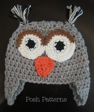 Load image into Gallery viewer, owl earflap hat crochet pattern