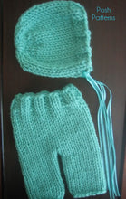 Load image into Gallery viewer, knit baby bonnet pants pattern
