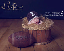 Load image into Gallery viewer, crochet football beanie pattern