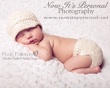 Load image into Gallery viewer, newsboy hat diaper cover crochet pattern
