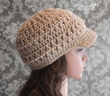 Load image into Gallery viewer, cable crochet newsboy hat pattern