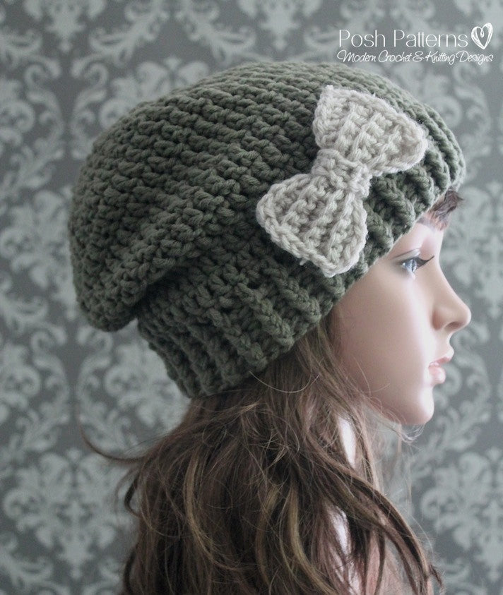 Crochet PATTERNS - Crochet Slouchy Hat and Bow Pattern – Posh Patterns
