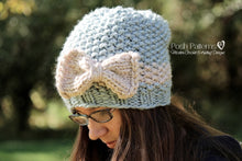 Load image into Gallery viewer, knit slouchy hat and bow pattern